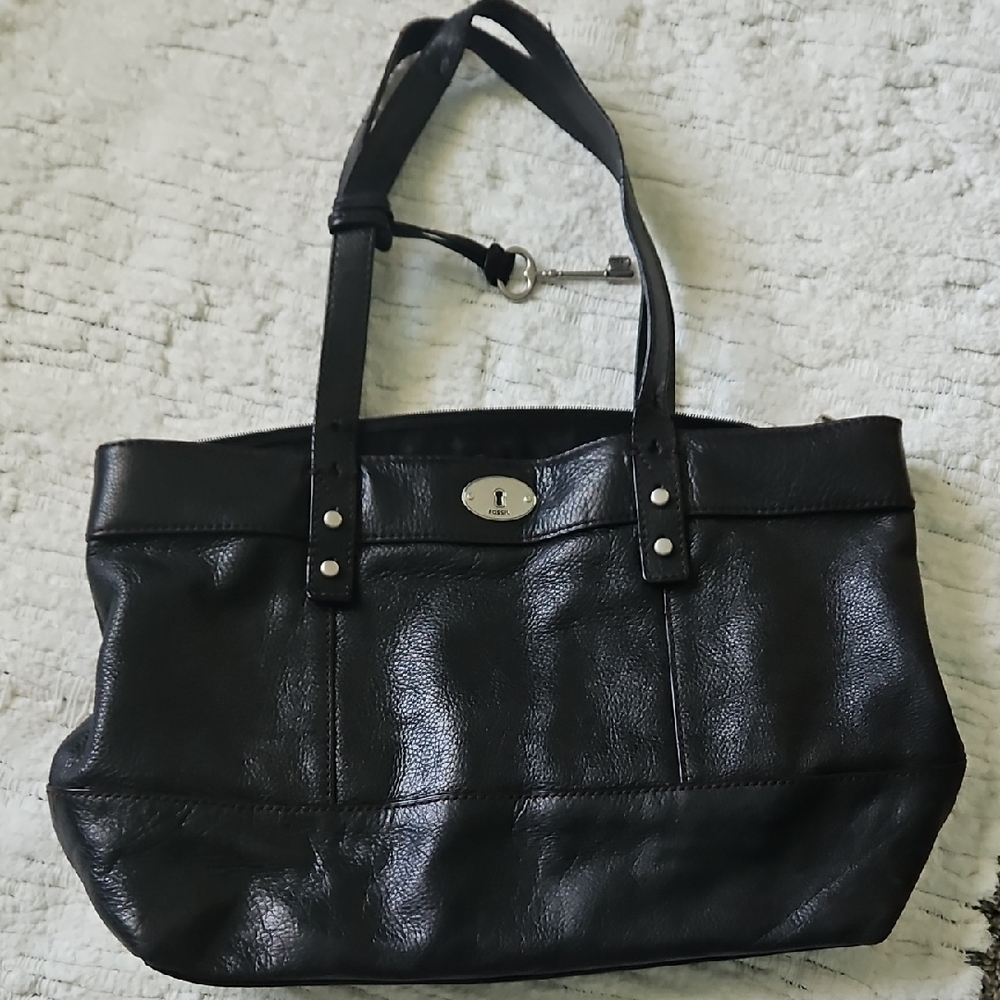 Fossil Black Leather Tote Bag